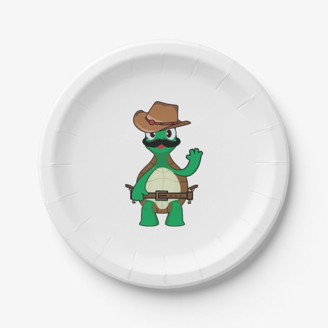 Funny cowboy turtle sherrif paper plates (Front)