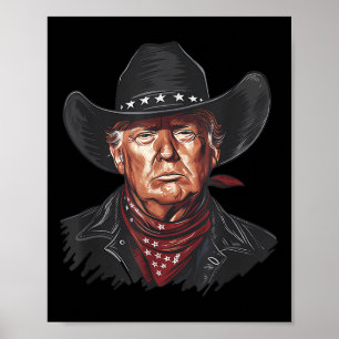 Funny Cowboy Western Donald Trump Us Flag 2024 Ele Poster