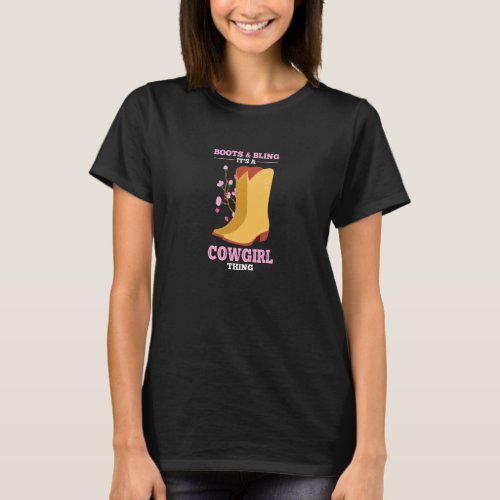 Funny Cowgirl Boots Bling Cute Flower Love Country T_Shirt