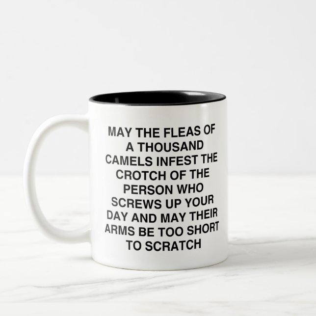 Funny Coworker, May the Fleas of Thousand Camels Two-Tone Coffee Mug (Left)
