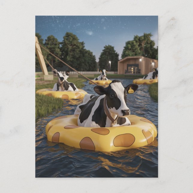 Funny Cows on a Float Trip Postcard (Front)