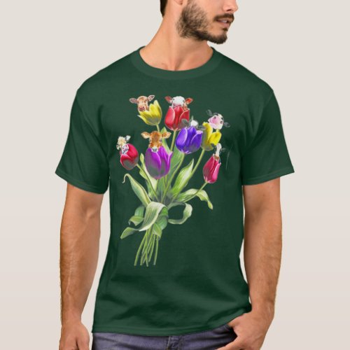 Funny Cows Tulip Flower Spring Tree Hippie  T_Shirt