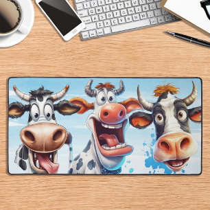 Funny Cows Whimsical Cute Farm Animal  Desk Mat