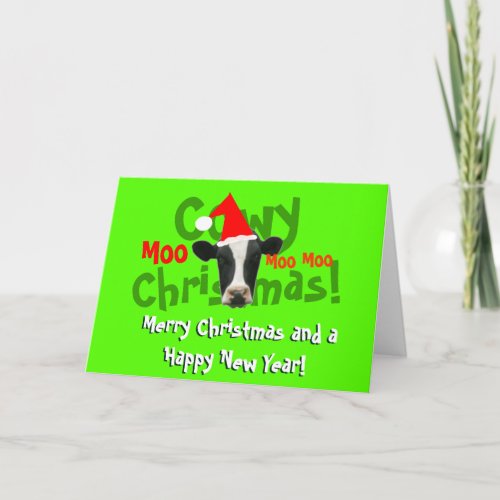 Funny Cowy Christmas Santa Cow Holiday Card