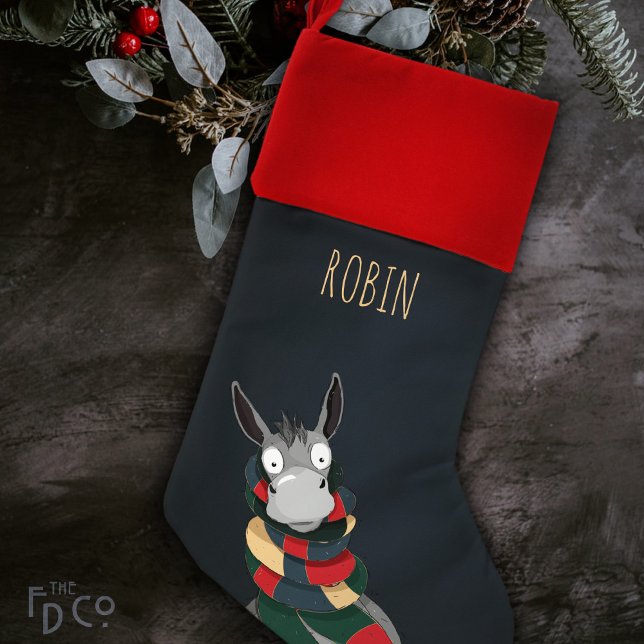 Funny Cozy Cute Festive Winter Donkey | Dark Blue Christmas Stocking (Creator Uploaded)