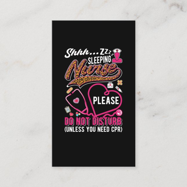 Funny CPR Nurse Leopard Print RN Medical Worker Business Card (Front)