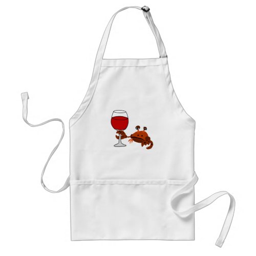 Funny Crab Drinking Wine Artwork Adult Apron