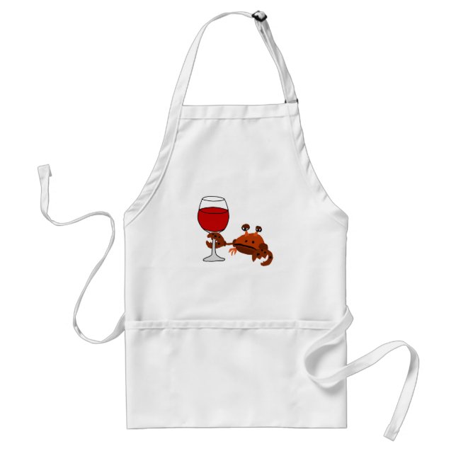 Funny Crab Drinking Wine Artwork Adult Apron (Front)