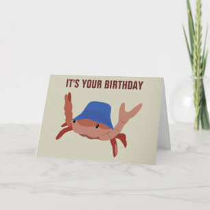 Funny Crab Wearing a Beach Hat Shellfish Birthday Card