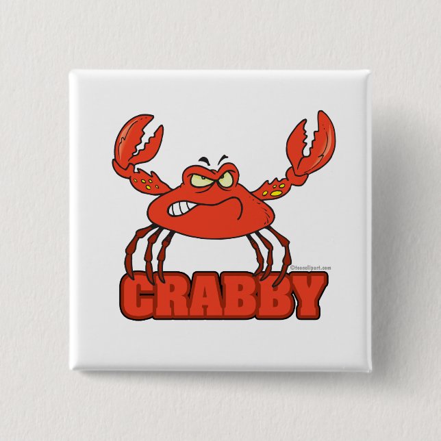 funny crabby red crab with an attitude pinback button (Front)