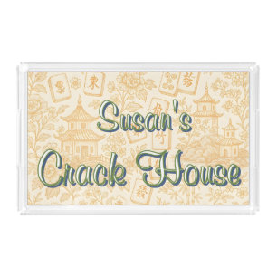 Funny Crack House Chinoiserie Toile Mahjong Acrylic Tray