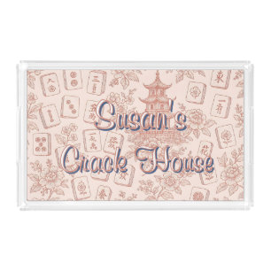 Funny Crack House Chinoiserie Toile Mahjong Acrylic Tray