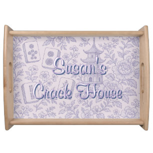 Funny Crack House Chinoiserie Toile Mahjong Serving Tray