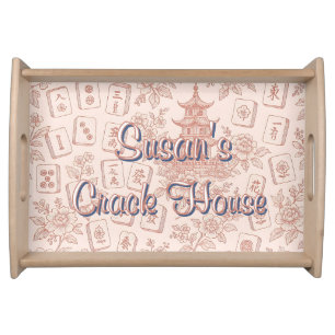 Funny Crack House Chinoiserie Toile Mahjong Serving Tray
