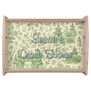 Funny Crack House Chinoiserie Toile Mahjong Serving Tray