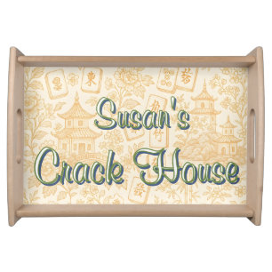 Funny Crack House Chinoiserie Toile Mahjong Serving Tray