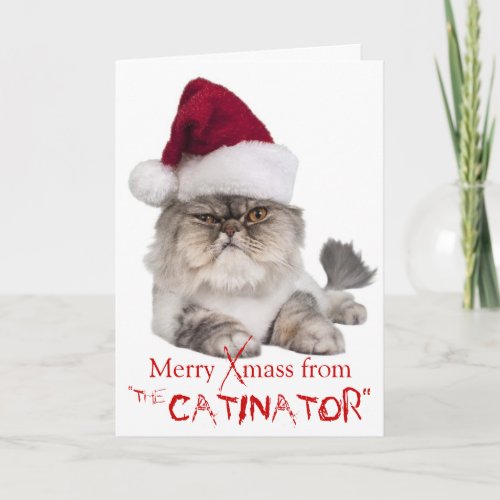 Funny Cranky Cat The Catinator Christmas card