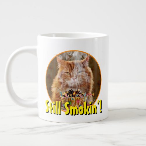 Funny Cranky Cat With Melted Birthday Cupcake Giant Coffee Mug