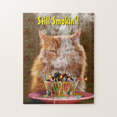 Funny Cranky Cat With Melted Birthday Cupcake Jigsaw Puzzle
