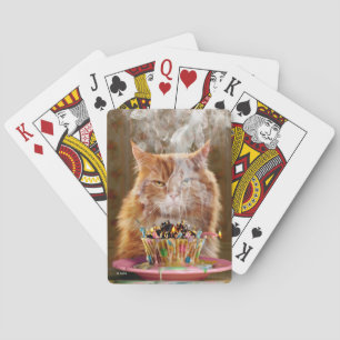 Funny Cranky Cat With Melted Birthday Cupcake Poker Cards