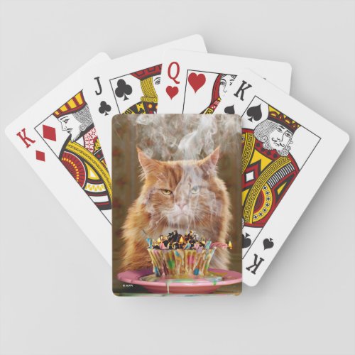 Funny Cranky Cat With Melted Birthday Cupcake Poker Cards