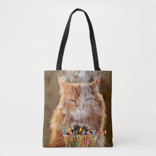 Funny Cranky Cat With Melted Birthday Cupcake Tote Bag