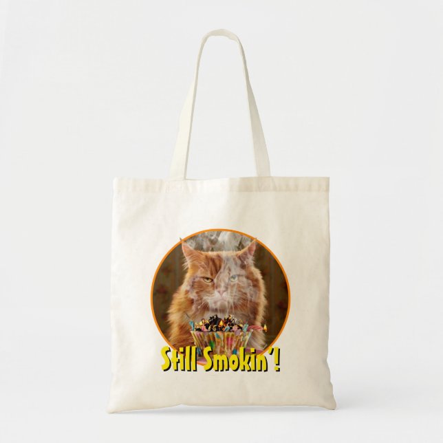 Funny Cranky Cat With Melted Birthday Cupcake Tote Bag (Front)