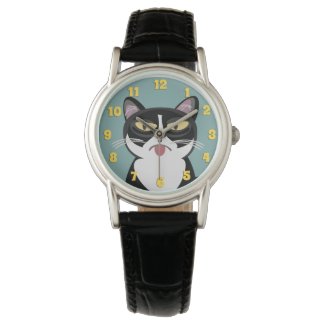 Funny Cranky Sourpuss Cute Grouchy Cat  Wristwatch
