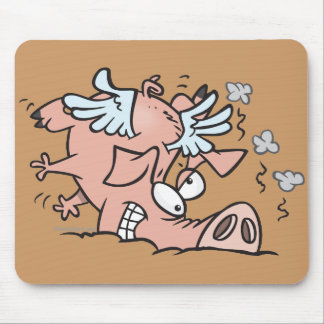 funny crash landing flying pig cartoon mouse pad