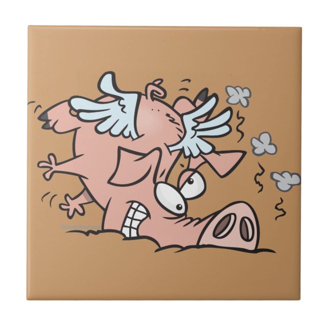 funny crash landing flying pig cartoon tile (Front)