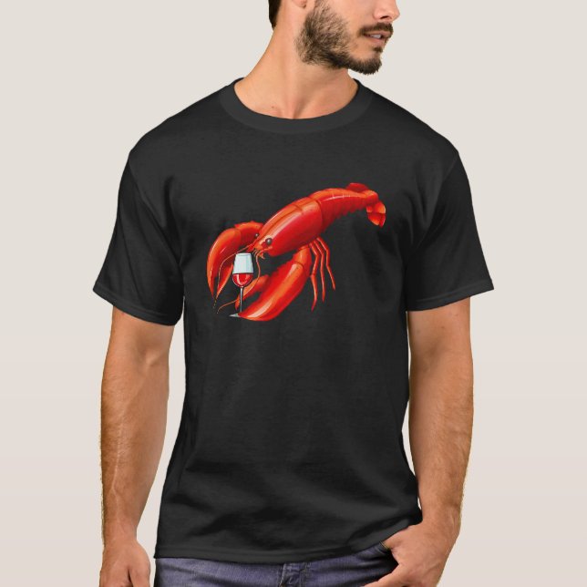 Funny Crawfish Wine Drinking Lobster   Men Women T-Shirt (Front)