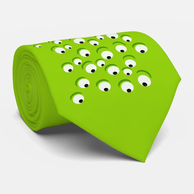 Funny Crazy and Curious Green Eyed Monster Neck Tie (Rolled)