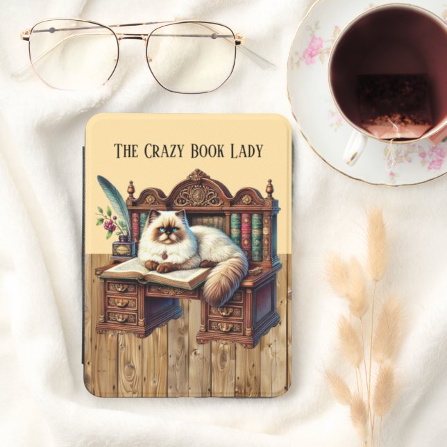 Funny crazy book lady customizable kindle cover (In Use (Hygge))