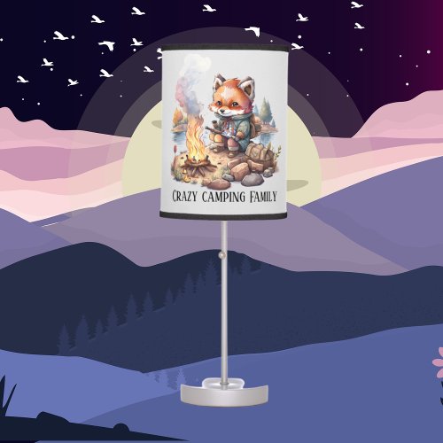 funny crazy camping Family fox add text Table Lamp