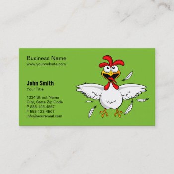 Funny Crazy Cartoon Chicken Green Background Business Card by superdazzle at Zazzle