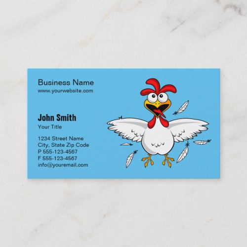Funny Crazy Cartoon Chicken Light Blue Background Business Card