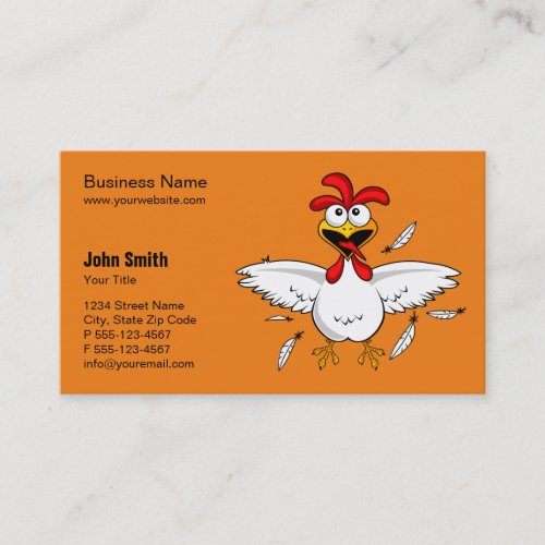 Funny Crazy Cartoon Chicken Orange Background Business Card