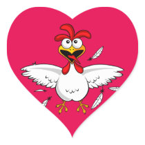 Funny Crazy Cartoon Chicken Wing Fling Heart Sticker