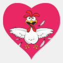 Funny Crazy Cartoon Chicken Wing Fling Heart Sticker