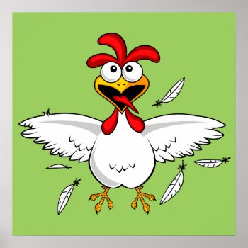 Funny Crazy Cartoon Chicken Wing Fling Poster by coooolstuff at Zazzle