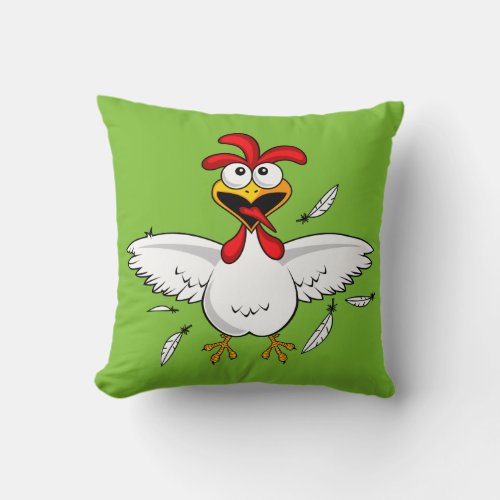 Funny Crazy Cartoon Chicken Wing Fling Throw Pillow