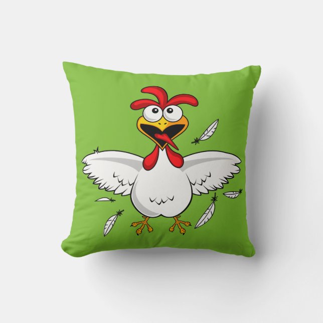 Funny Crazy Cartoon Chicken Wing Fling Throw Pillow (Front)