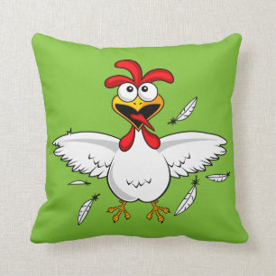 Funny Crazy Cartoon Chicken Wing Fling Throw Pillow
