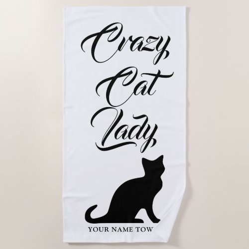 Funny Crazy Cat Lady beach towel for cat lovers