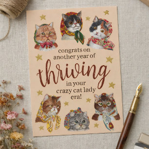 Funny Crazy Cat Lady Era Colorful Happy Birthday  Postcard