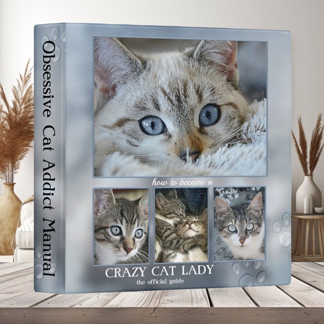 Funny Crazy Cat Lady Photo Binder (Funny cat personalized photo binder in chic grey colors - crazy cat lady gift)