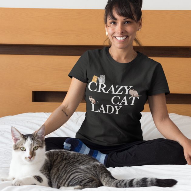 CRAZY CAT GIRL LUSTIGER HUMOR BAUMWOLLE T-SHIRT
