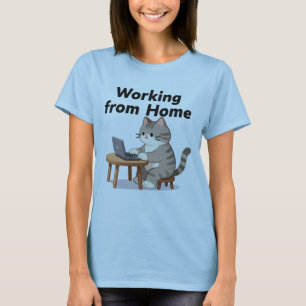 Funny Crazy Cat Lady Working From Home Watercolor  T-Shirt