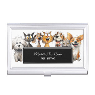 Funny Crazy Cats Dogs Animals Care Pet Sitter Business Card Case