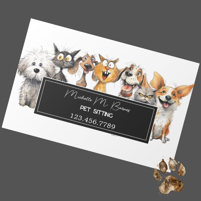 Funny Crazy Cats Dogs Animals Care Pet Sitter Business Card Magnet (Creator Uploaded)